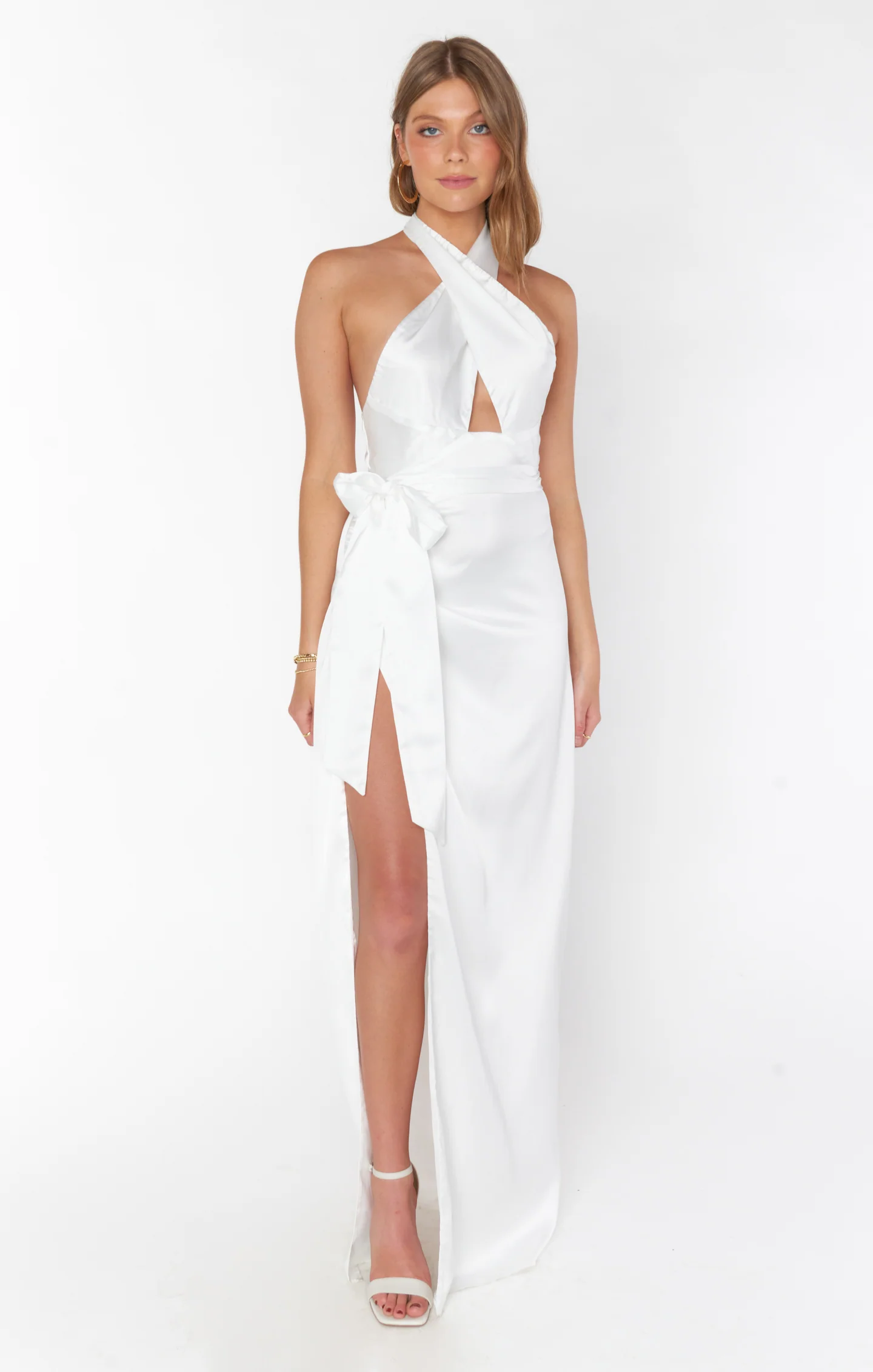 Adele Halter Maxi Dress ~ Ivory Luxe Satin - Image 3