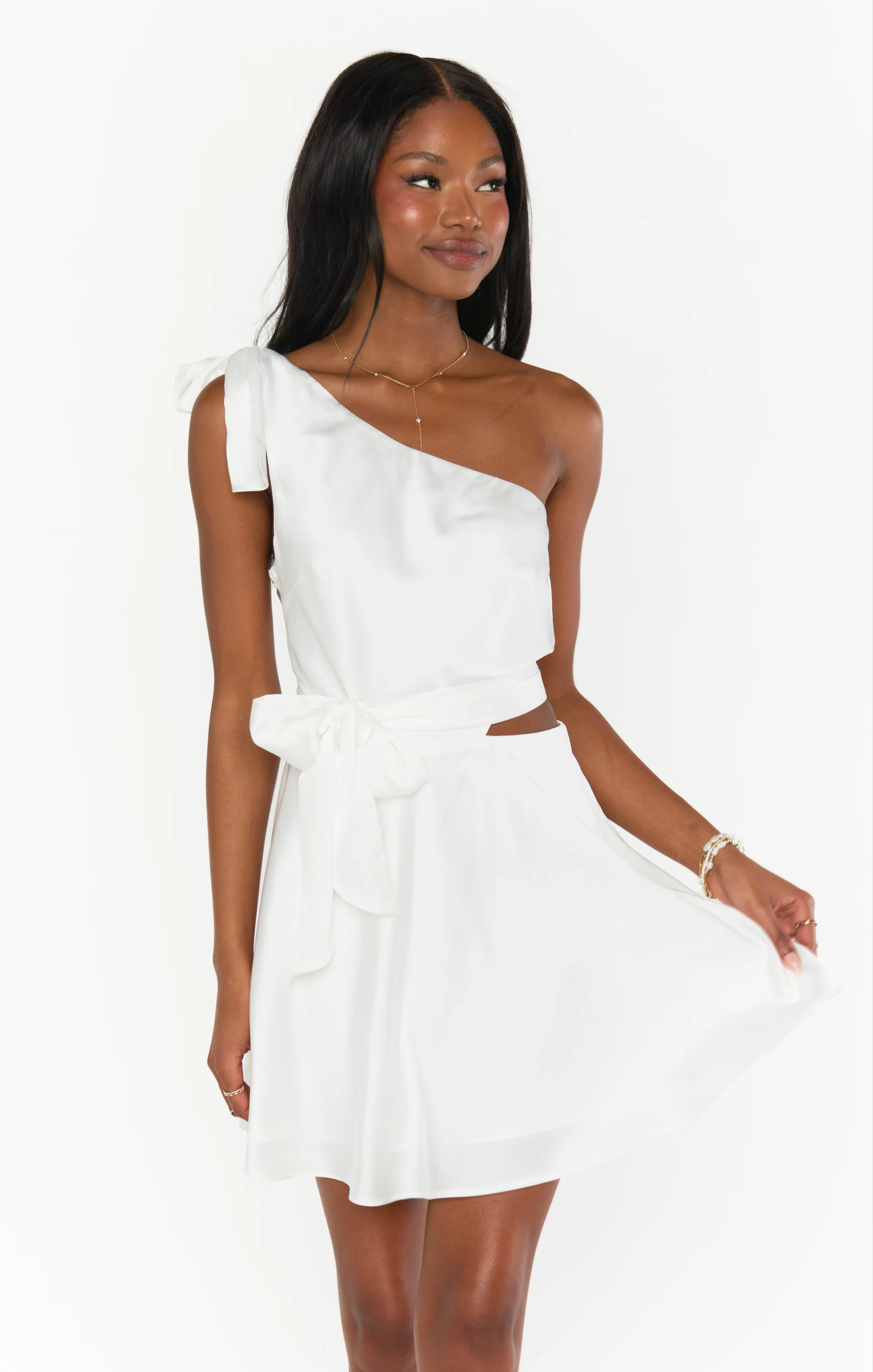 Betsy Bow Mini Dress ~ Ivory Luxe Satin - Image 9