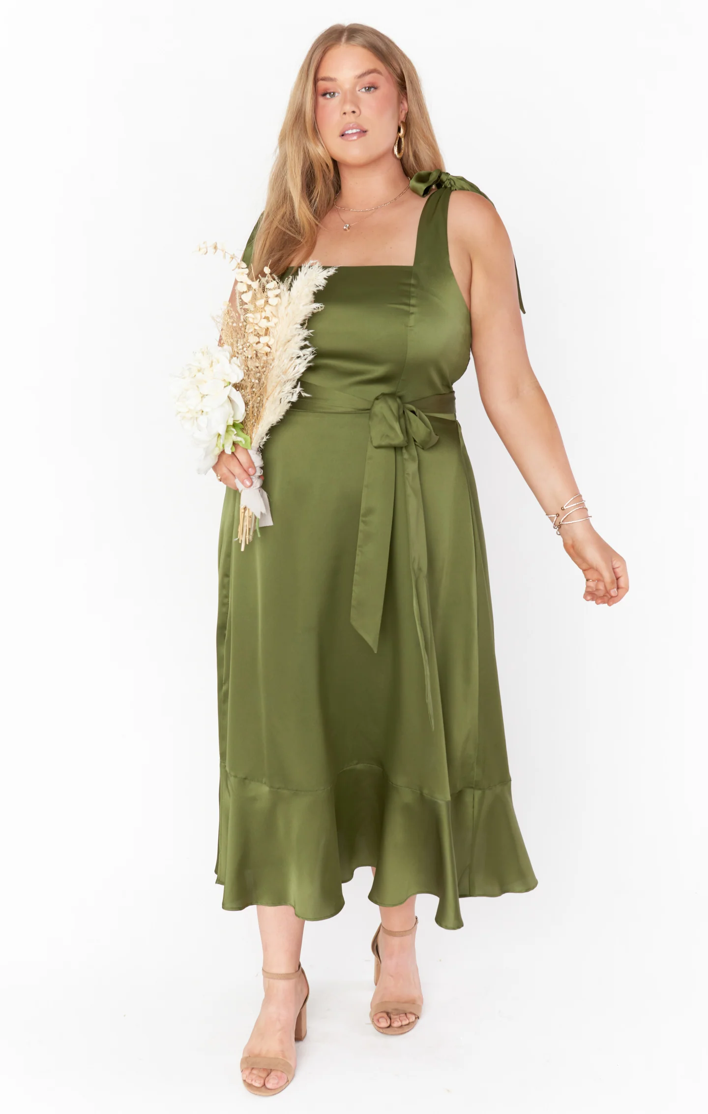 Claire Midi Dress ~ Rich Olive Luxe Satin - Image 11