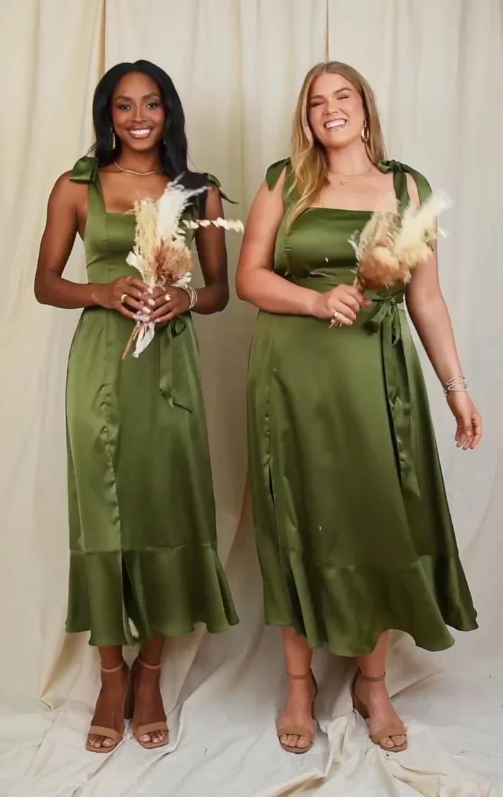 Claire Midi Dress ~ Rich Olive Luxe Satin - Image 13