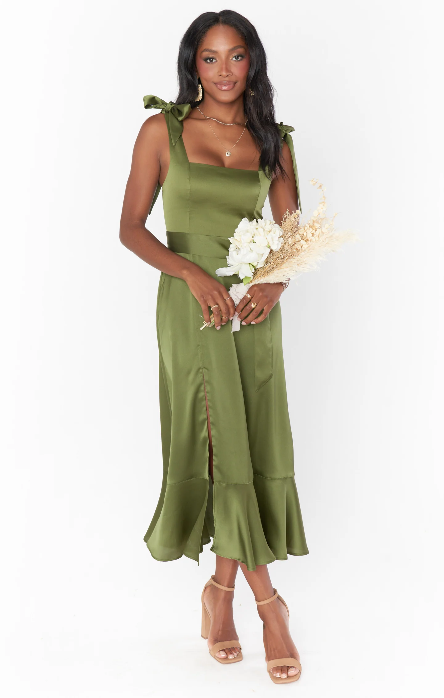 Claire Midi Dress ~ Rich Olive Luxe Satin - Image 18