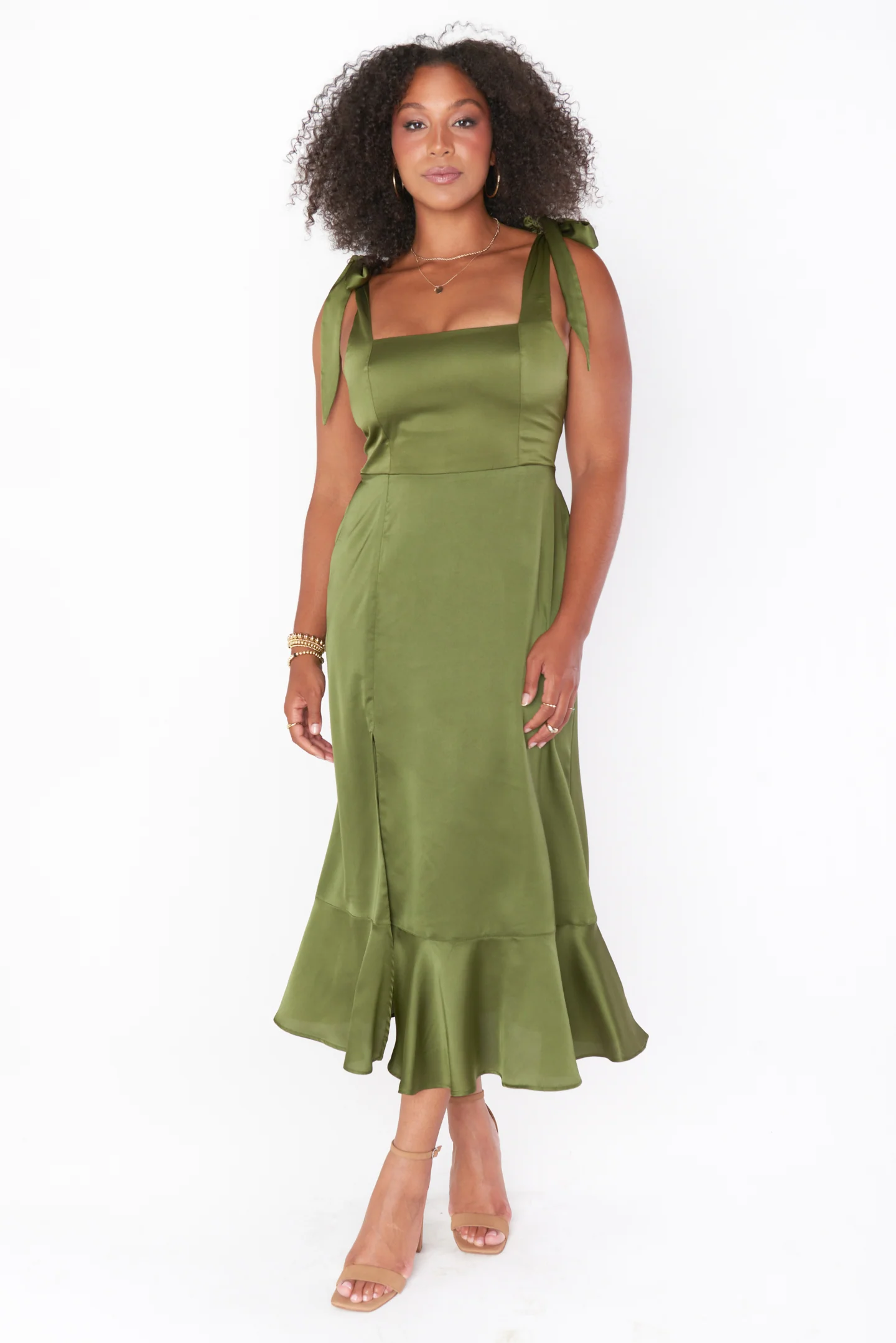 Claire Midi Dress ~ Rich Olive Luxe Satin - Image 3