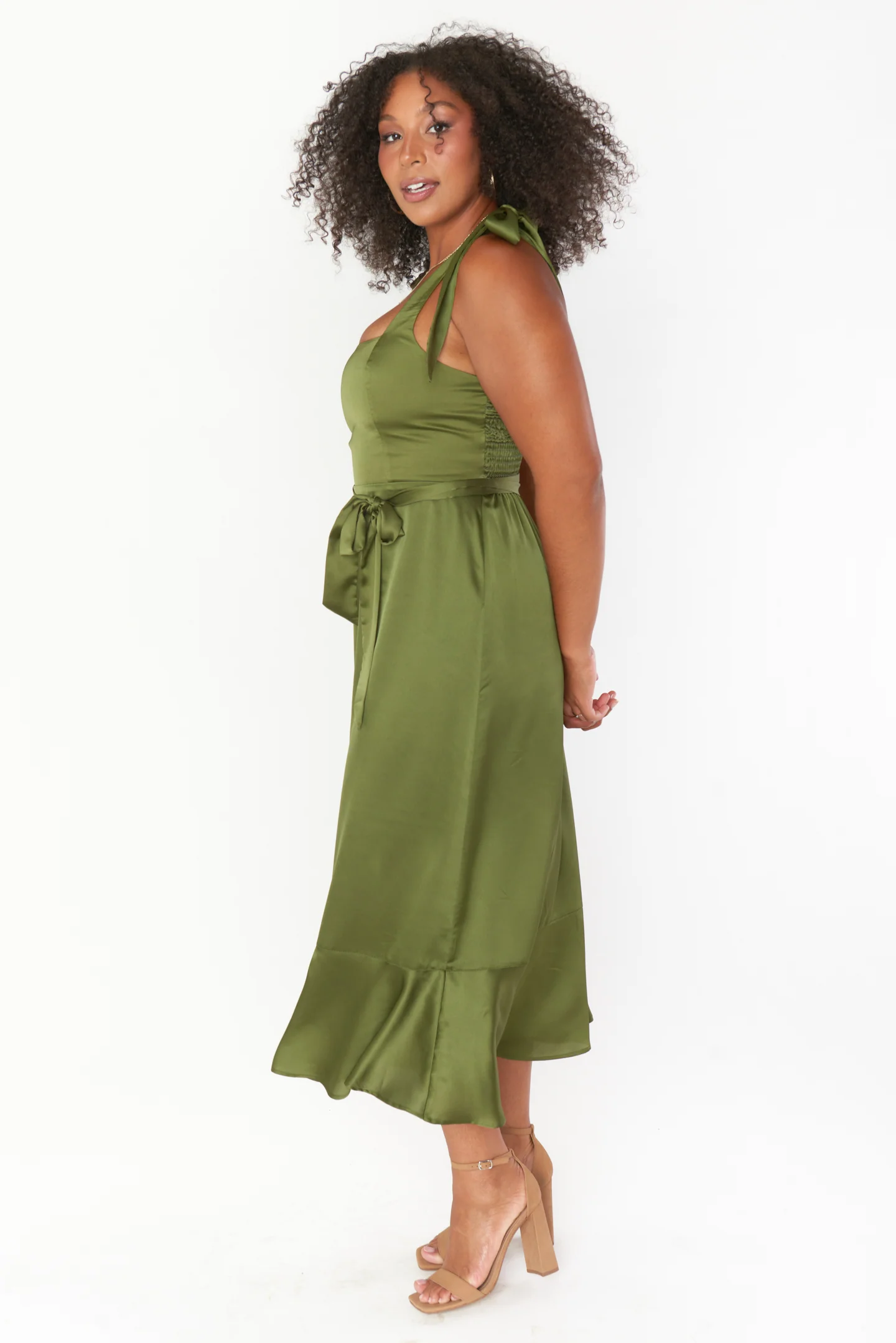 Claire Midi Dress ~ Rich Olive Luxe Satin - Image 6