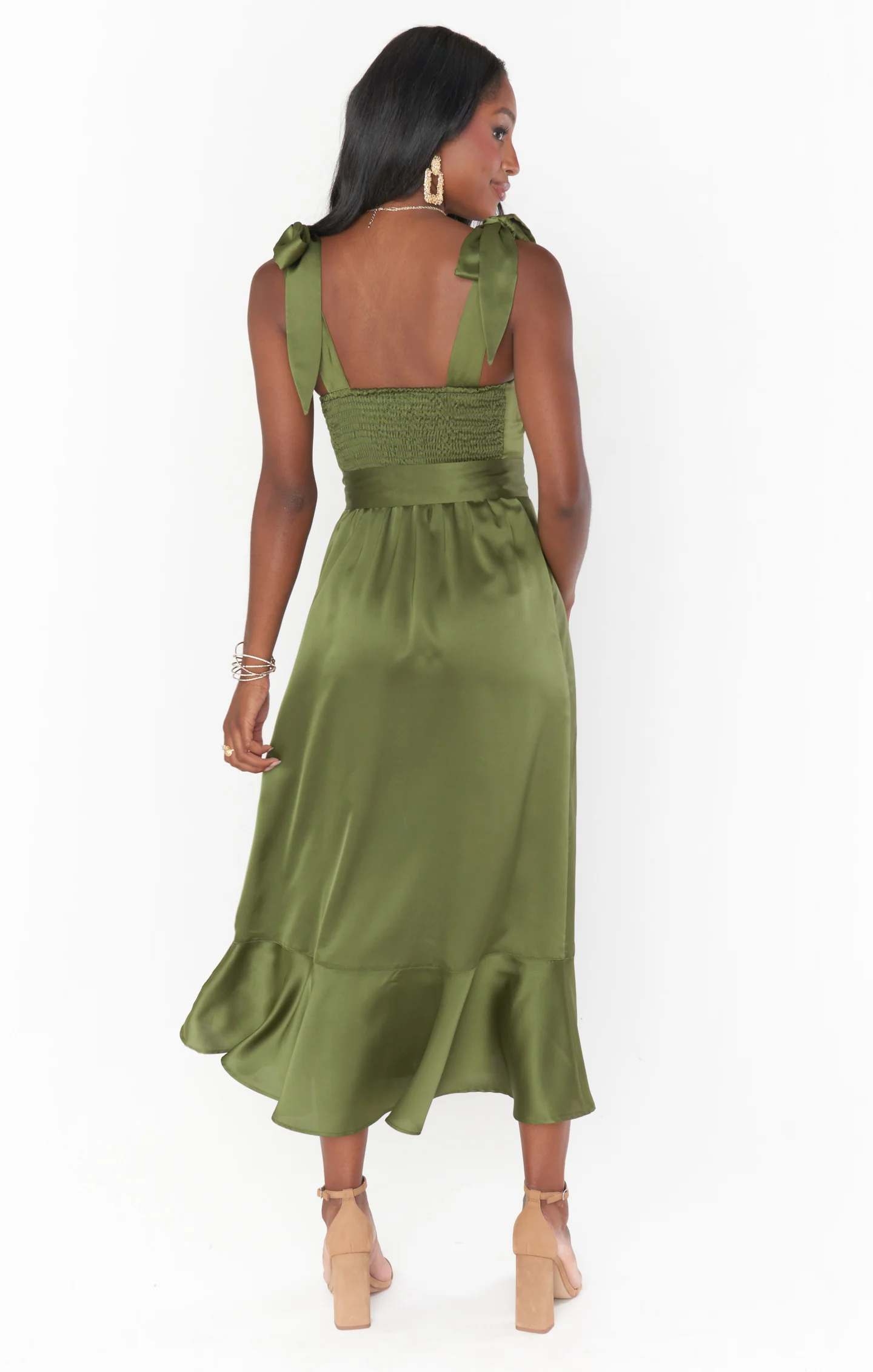 Claire Midi Dress ~ Rich Olive Luxe Satin - Image 7