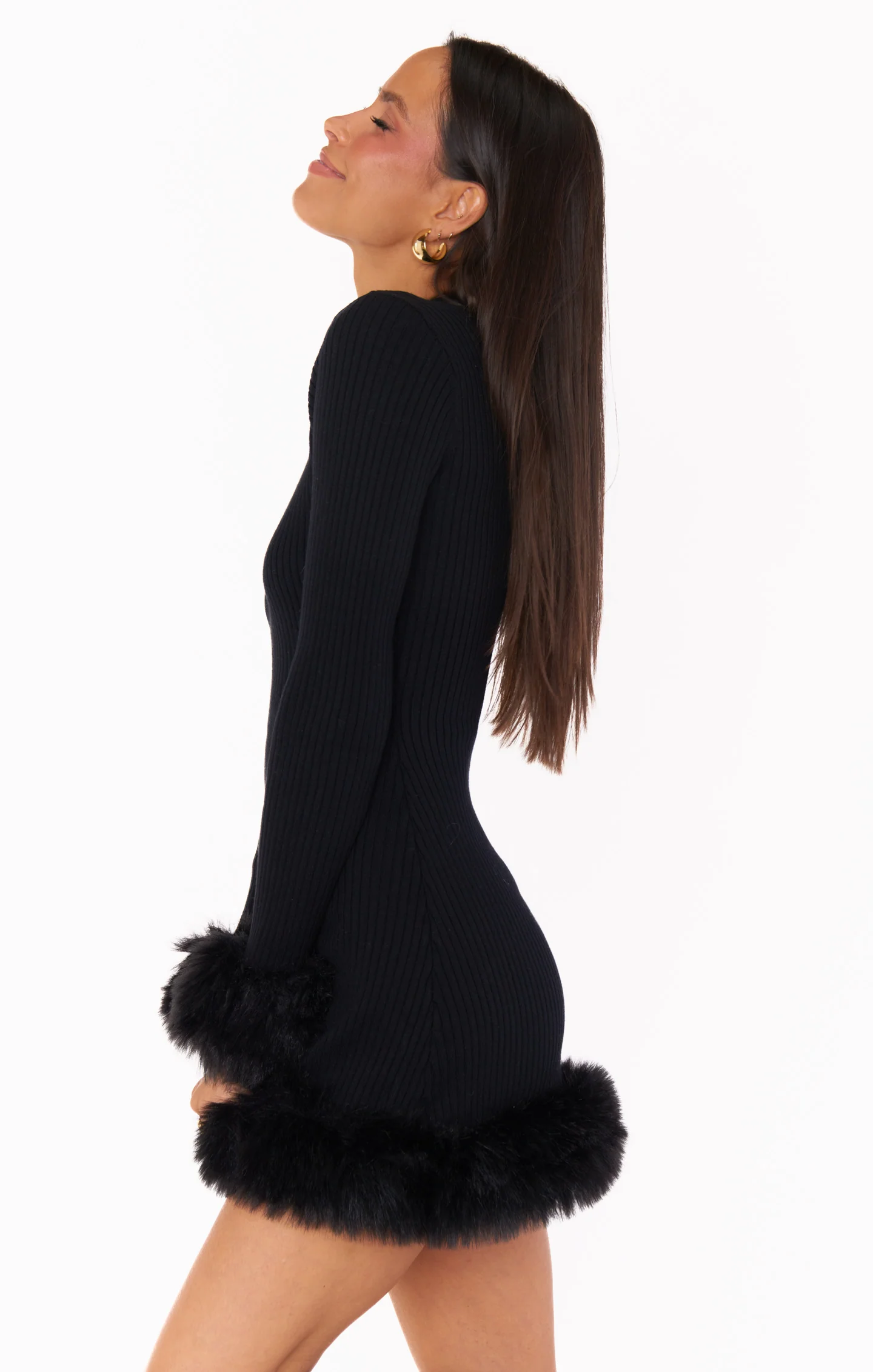 Fran Mini Dress ~ Black Knit with Faux Fur - Image 6