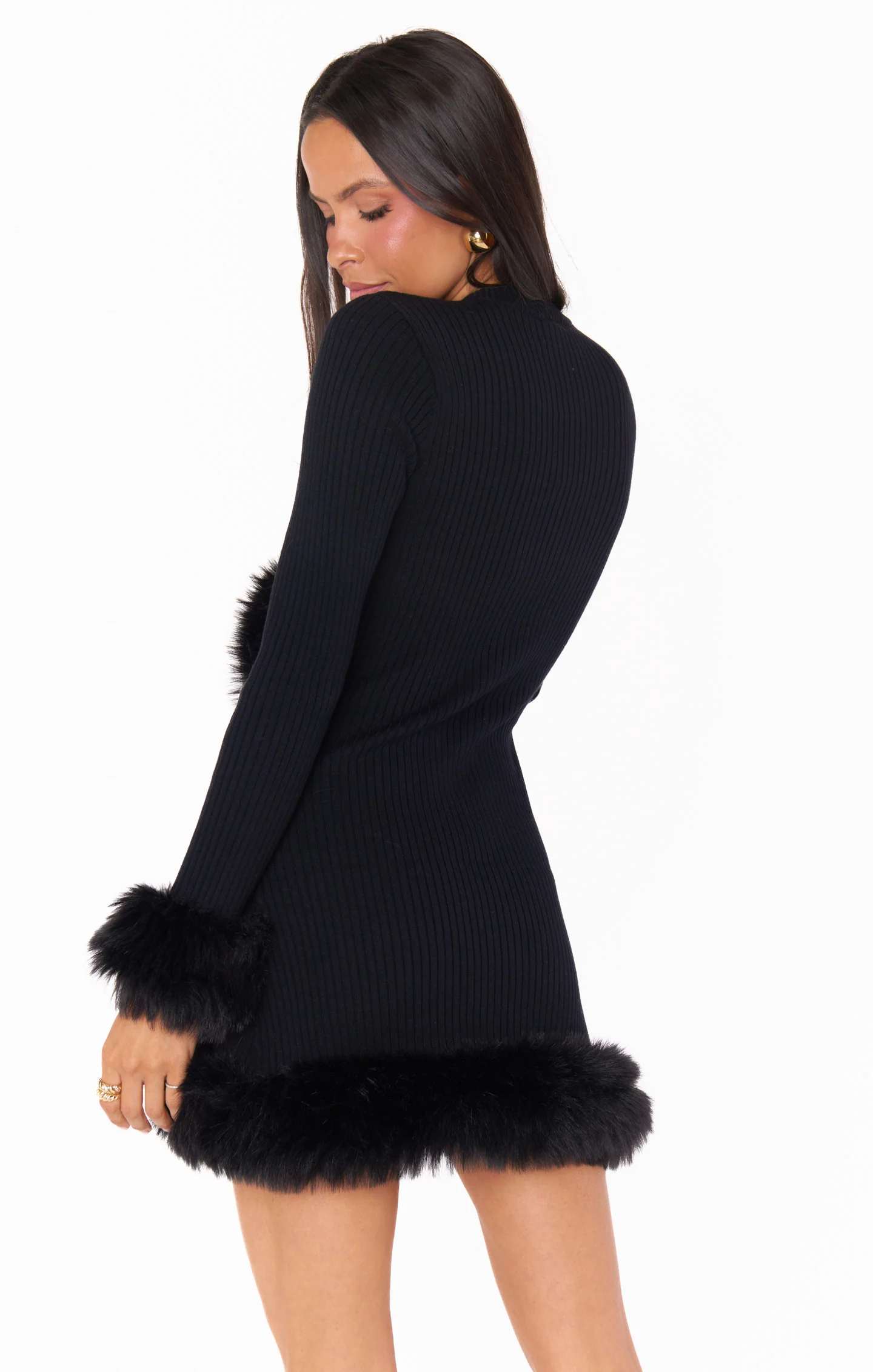 Fran Mini Dress ~ Black Knit with Faux Fur - Image 7