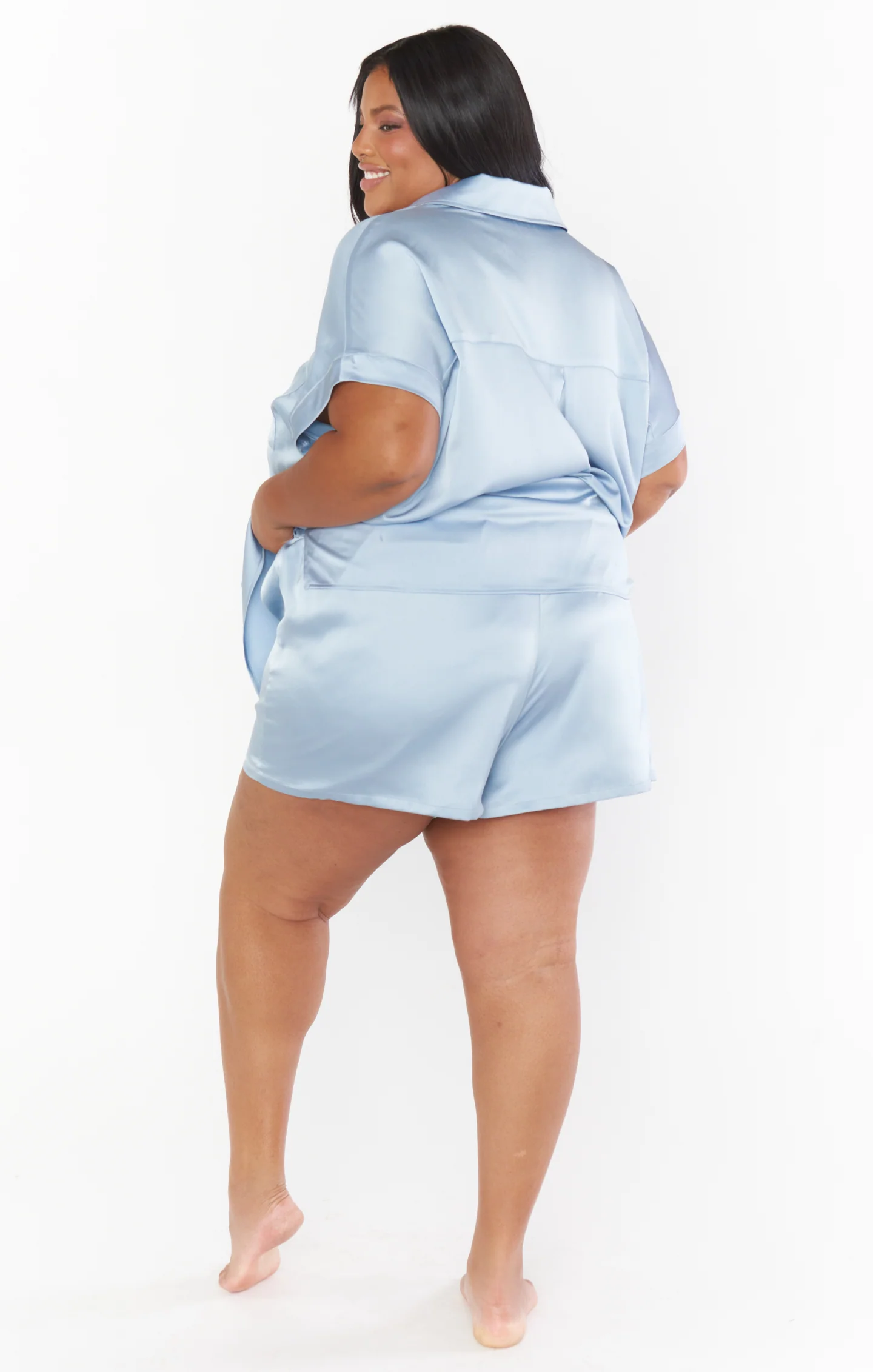 Glam Time Shorts ~ Steel Blue Luxe Satin - Image 8