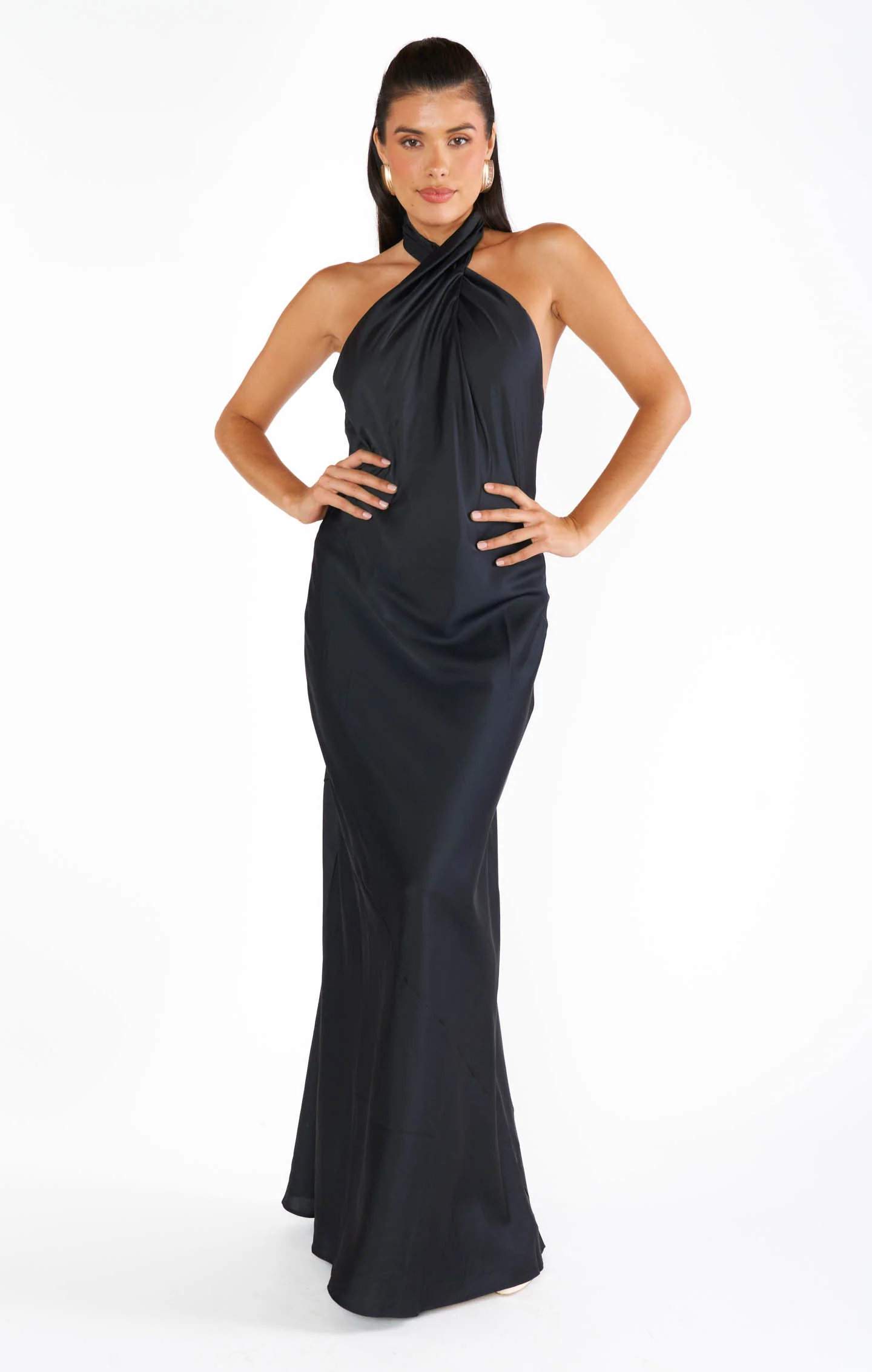 Jasmine Halter Maxi Dress ~ Black Luxe Satin - Image 4