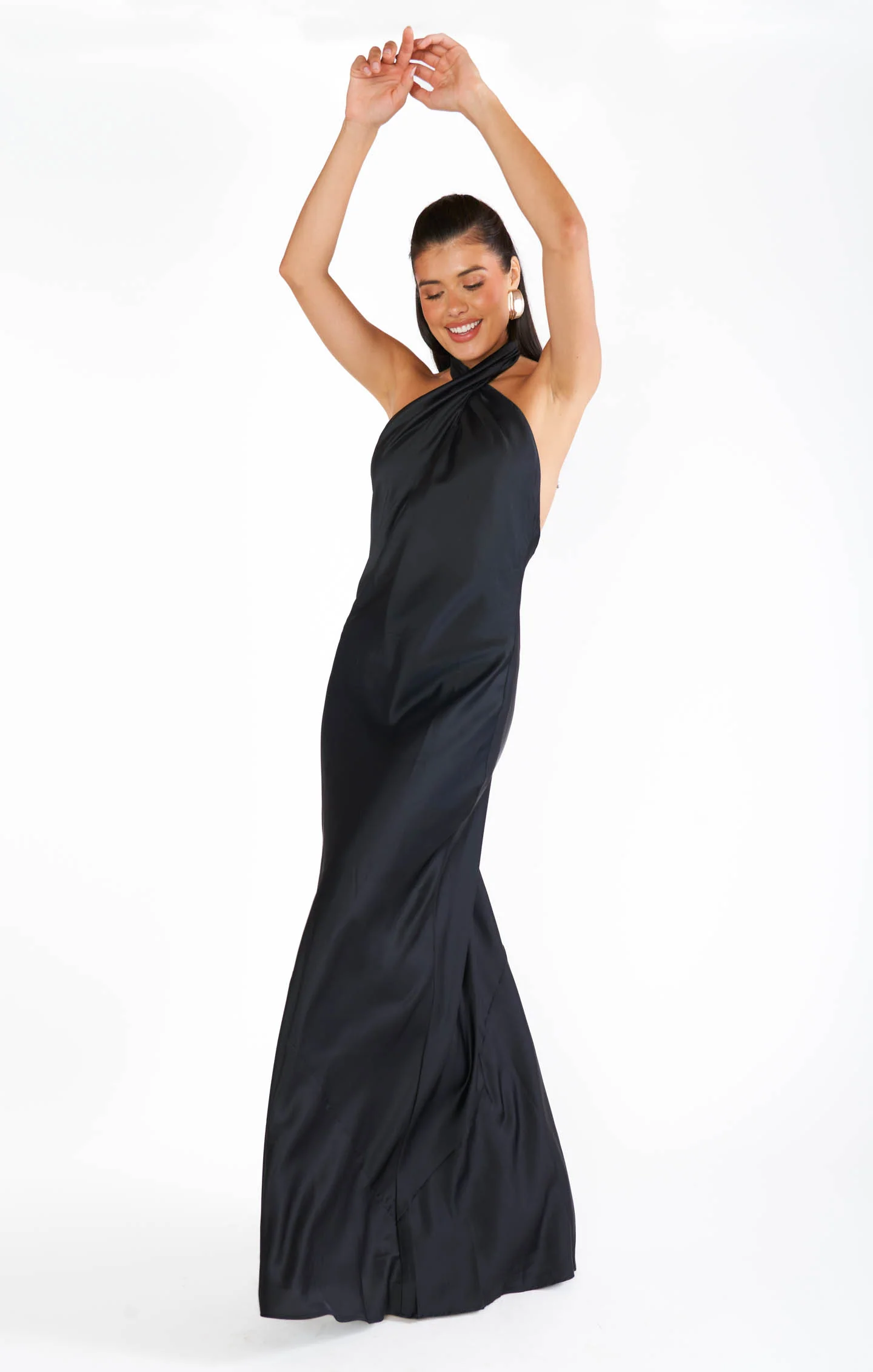 Jasmine Halter Maxi Dress ~ Black Luxe Satin - Image 7