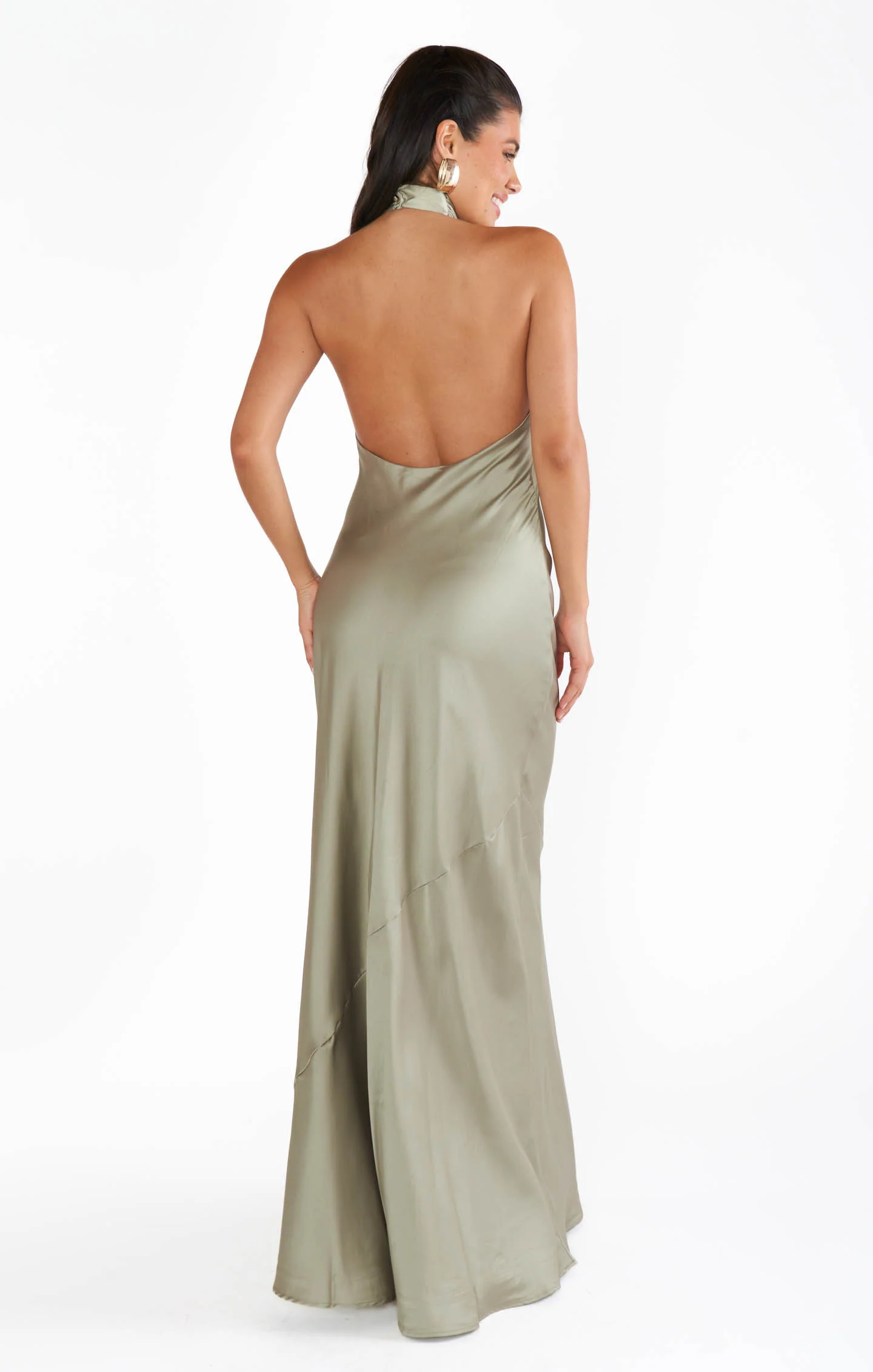 Jasmine Halter Maxi Dress ~ Moss Green Luxe Satin - Image 8