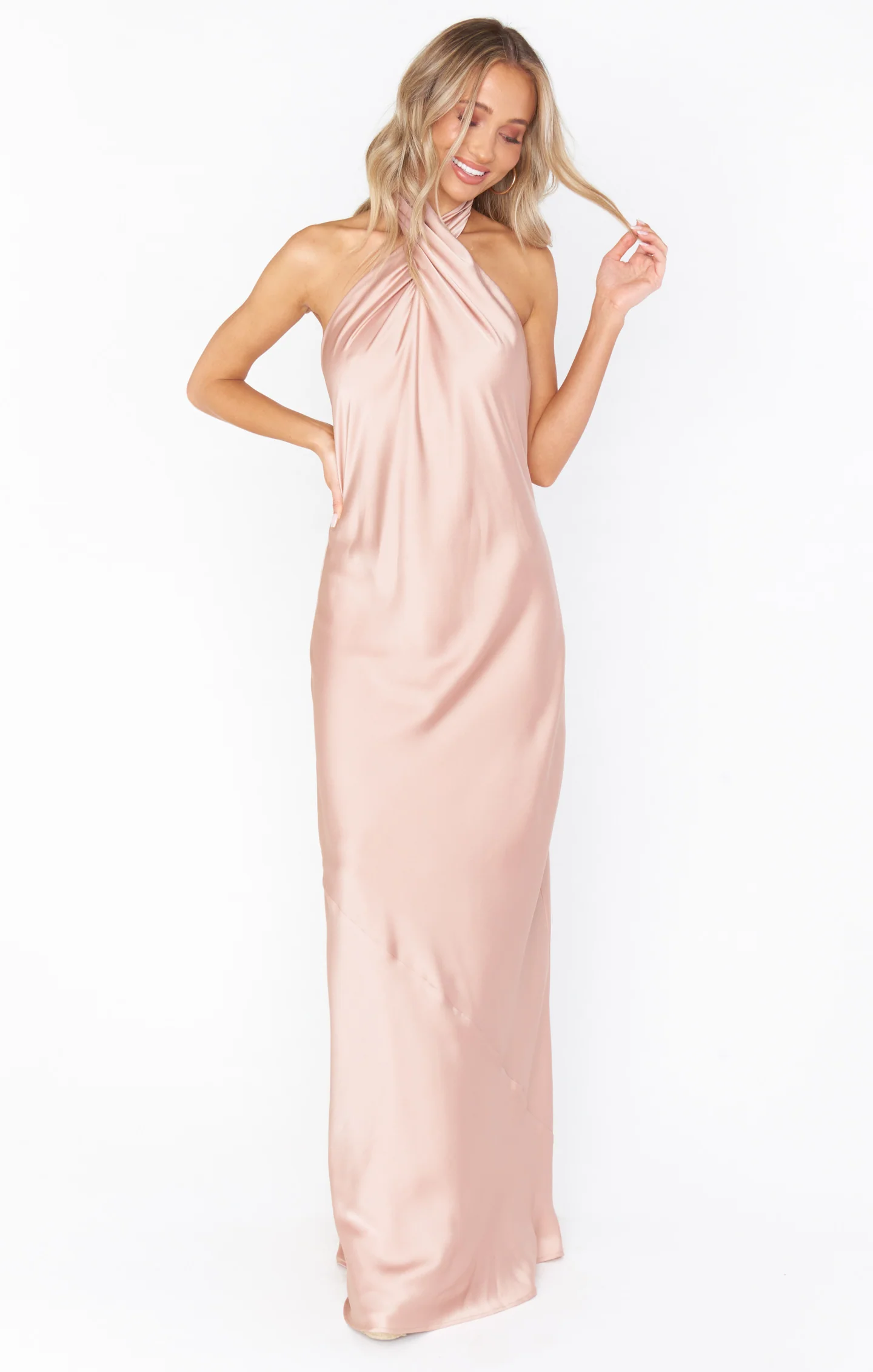 Jasmine Halter Maxi Dress ~ Rose Gold Luxe Satin - Image 4