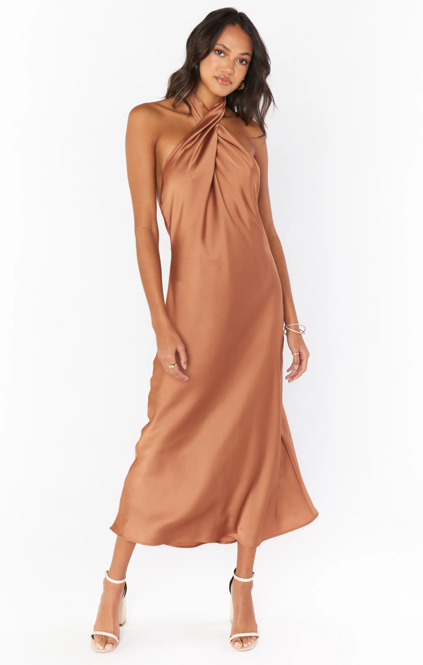 Jasmine Halter Midi Dress ~ Copper Luxe Satin - Image 8