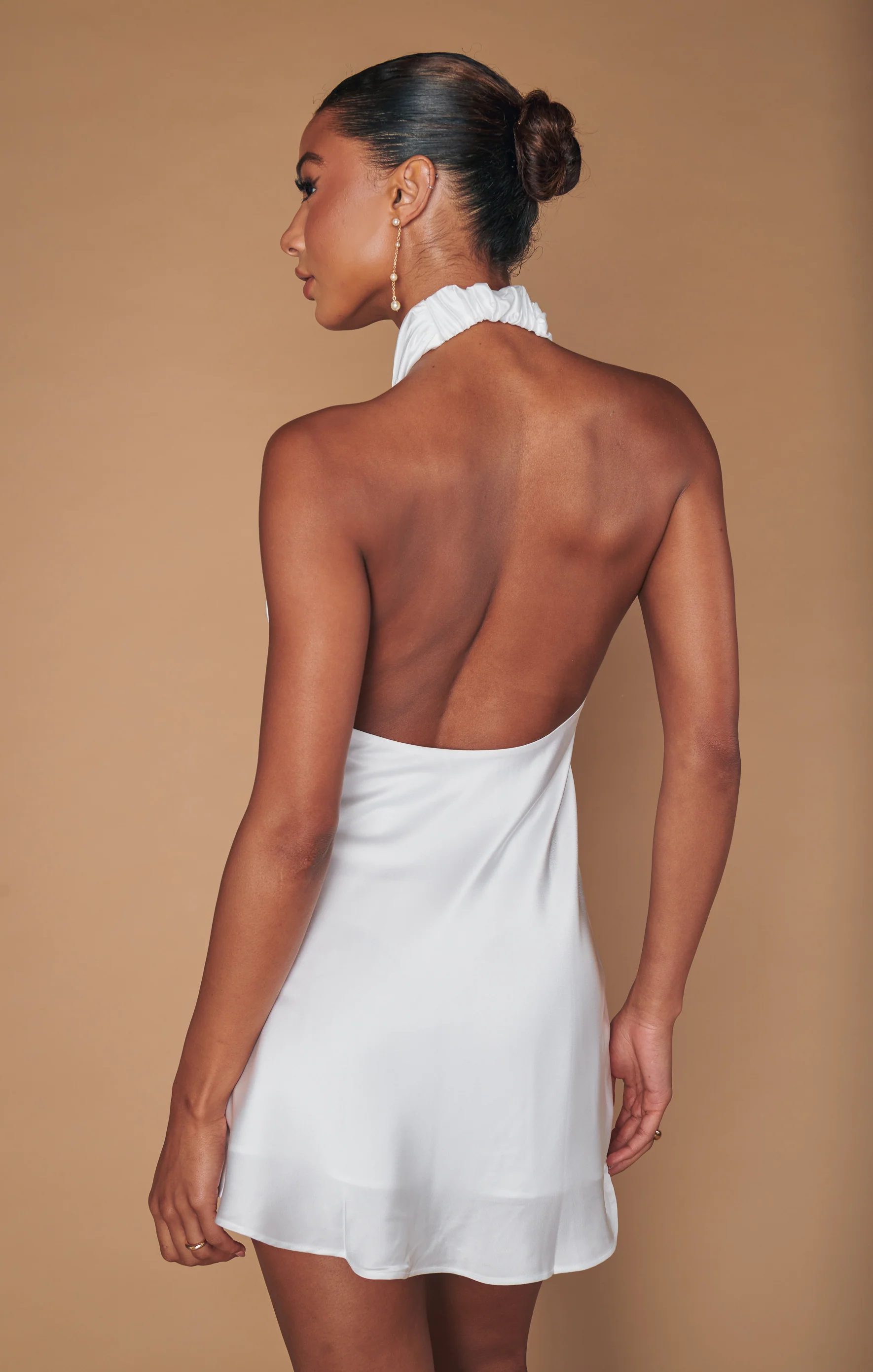 Jasmine Halter Mini Dress ~ Ivory Luxe Satin - Image 6