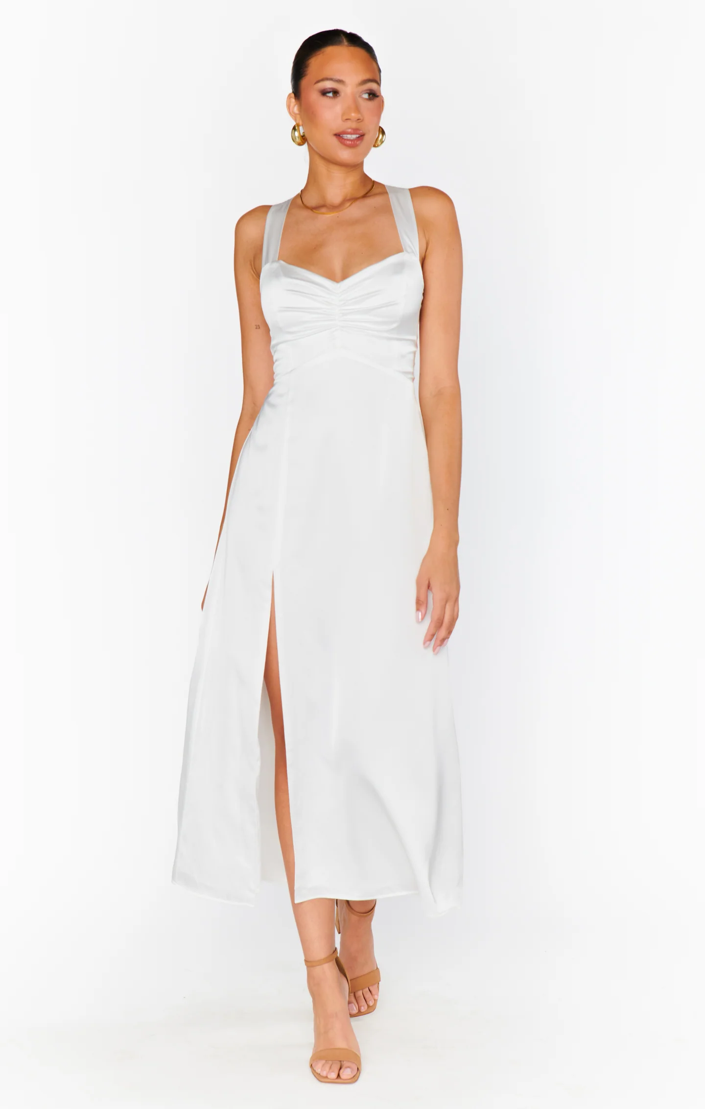 Mina Midi Dress ~ Ivory Luxe Satin - Image 3