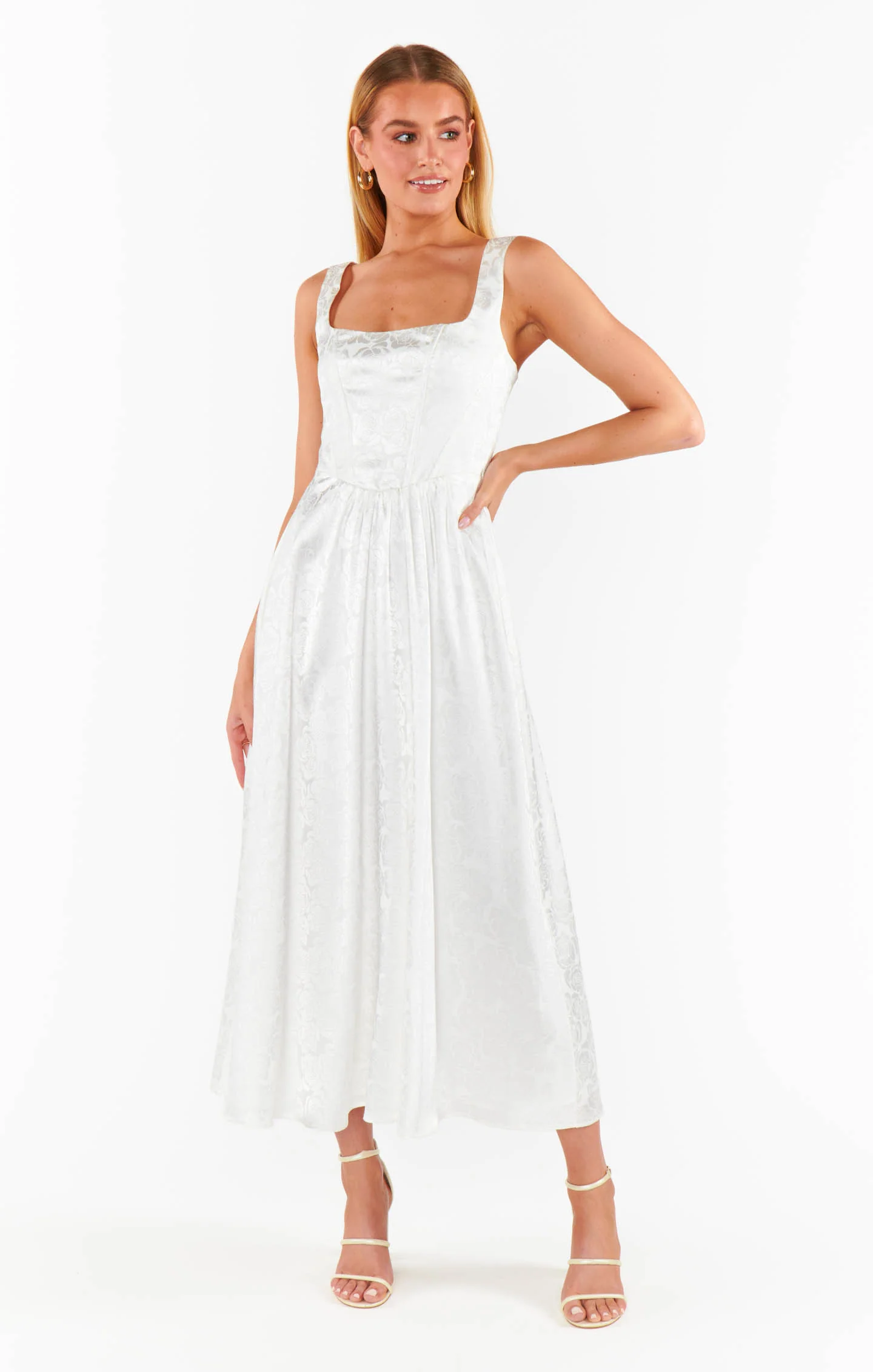 Nina Midi Dress ~ White Rose Satin - Image 3