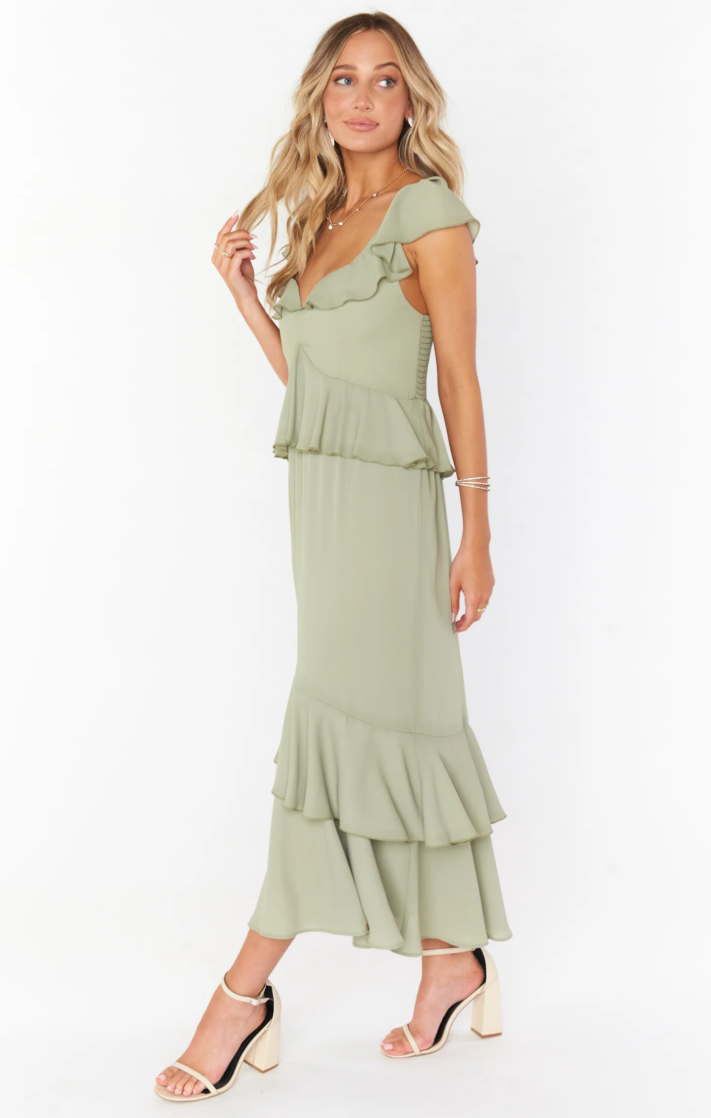Reese Ruffle Dress ~ Moss Green Crisp - Image 3