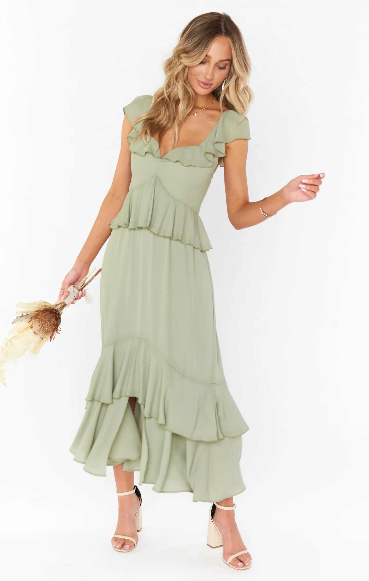 Reese Ruffle Dress ~ Moss Green Crisp - Image 5
