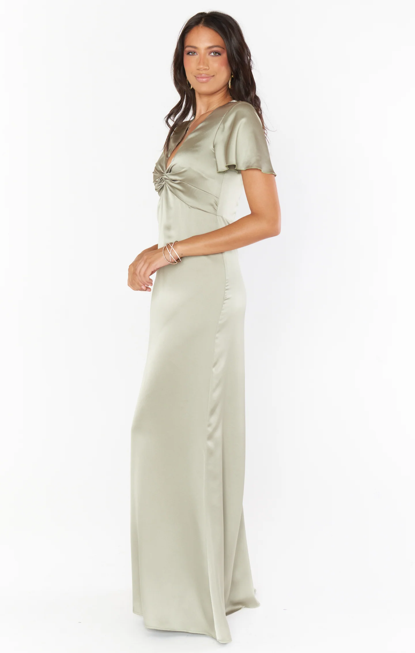 Rome Twist Gown ~ Moss Green Luxe Satin - Image 3