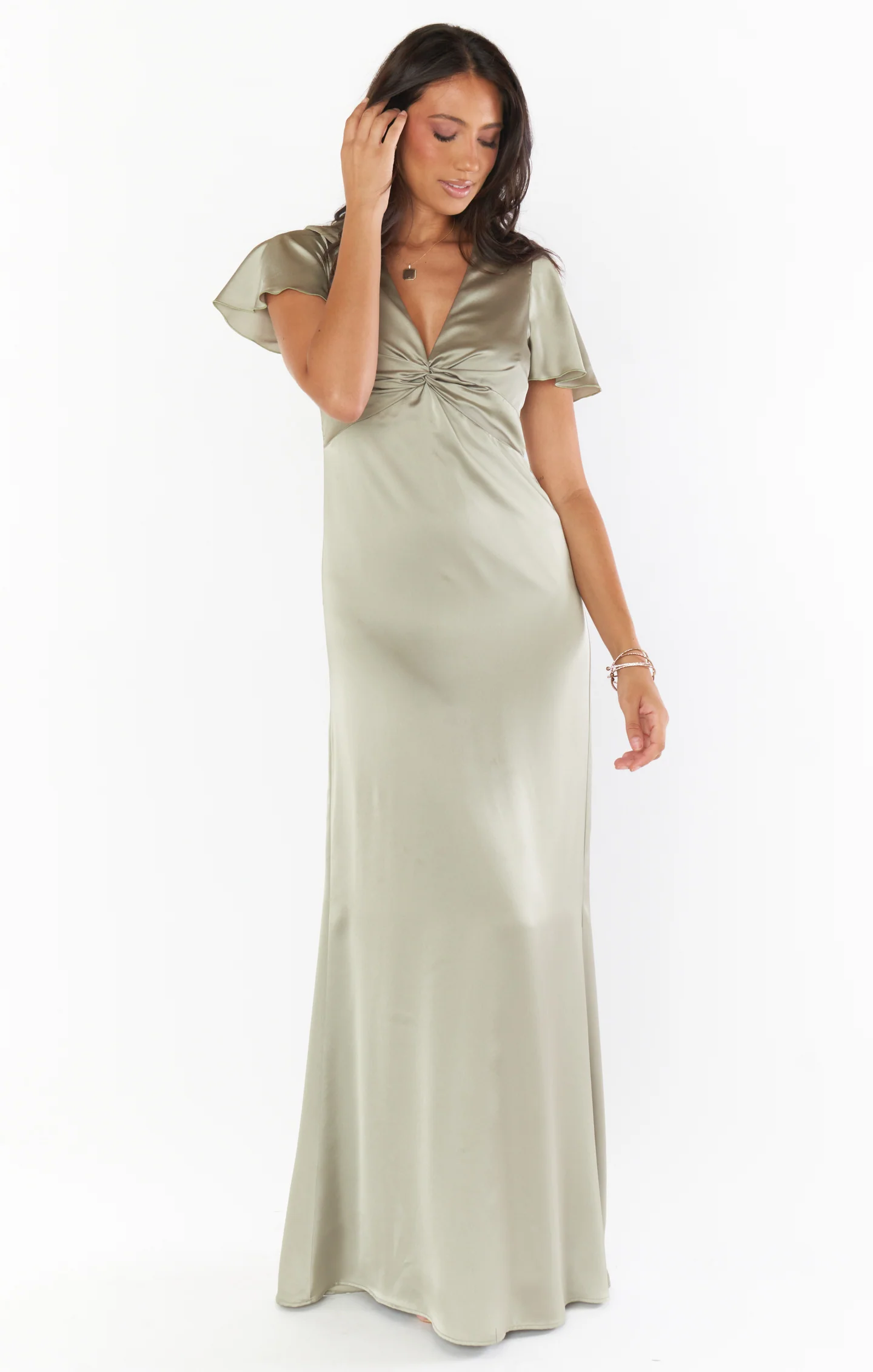 Rome Twist Gown ~ Moss Green Luxe Satin - Image 7