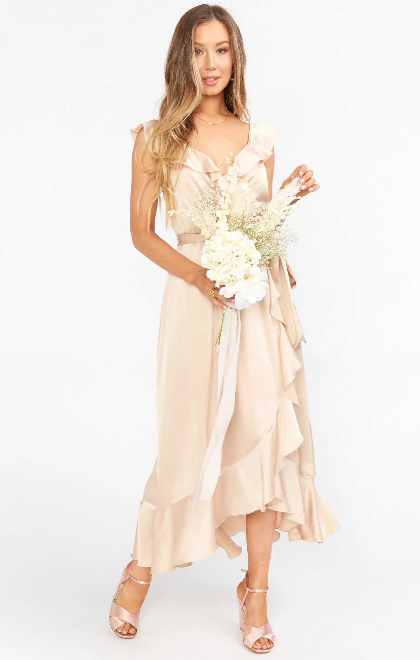 Samantha Ruffle Wrap Dress ~ Champagne Luxe Satin - Image 10