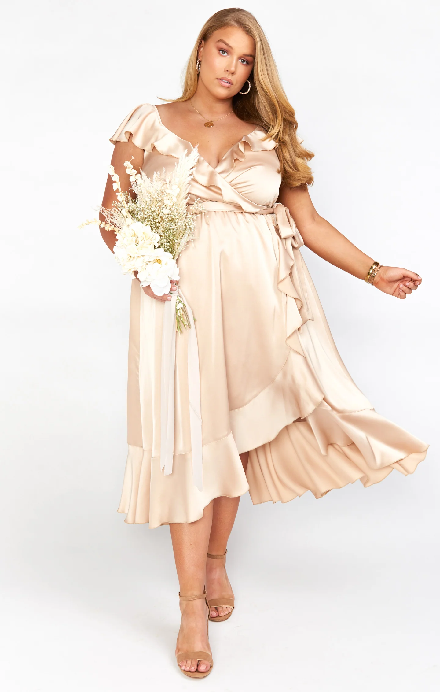 Samantha Ruffle Wrap Dress ~ Champagne Luxe Satin - Image 14
