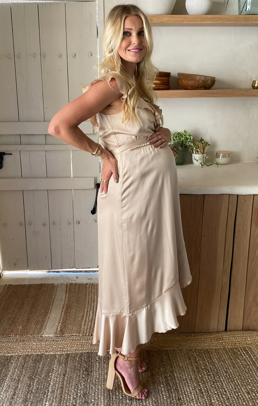 Samantha Ruffle Wrap Dress ~ Champagne Luxe Satin - Image 24