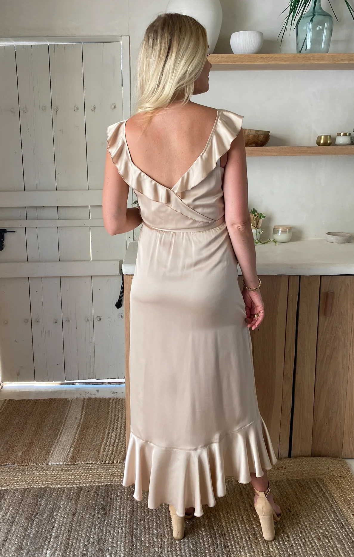Samantha Ruffle Wrap Dress ~ Champagne Luxe Satin - Image 25