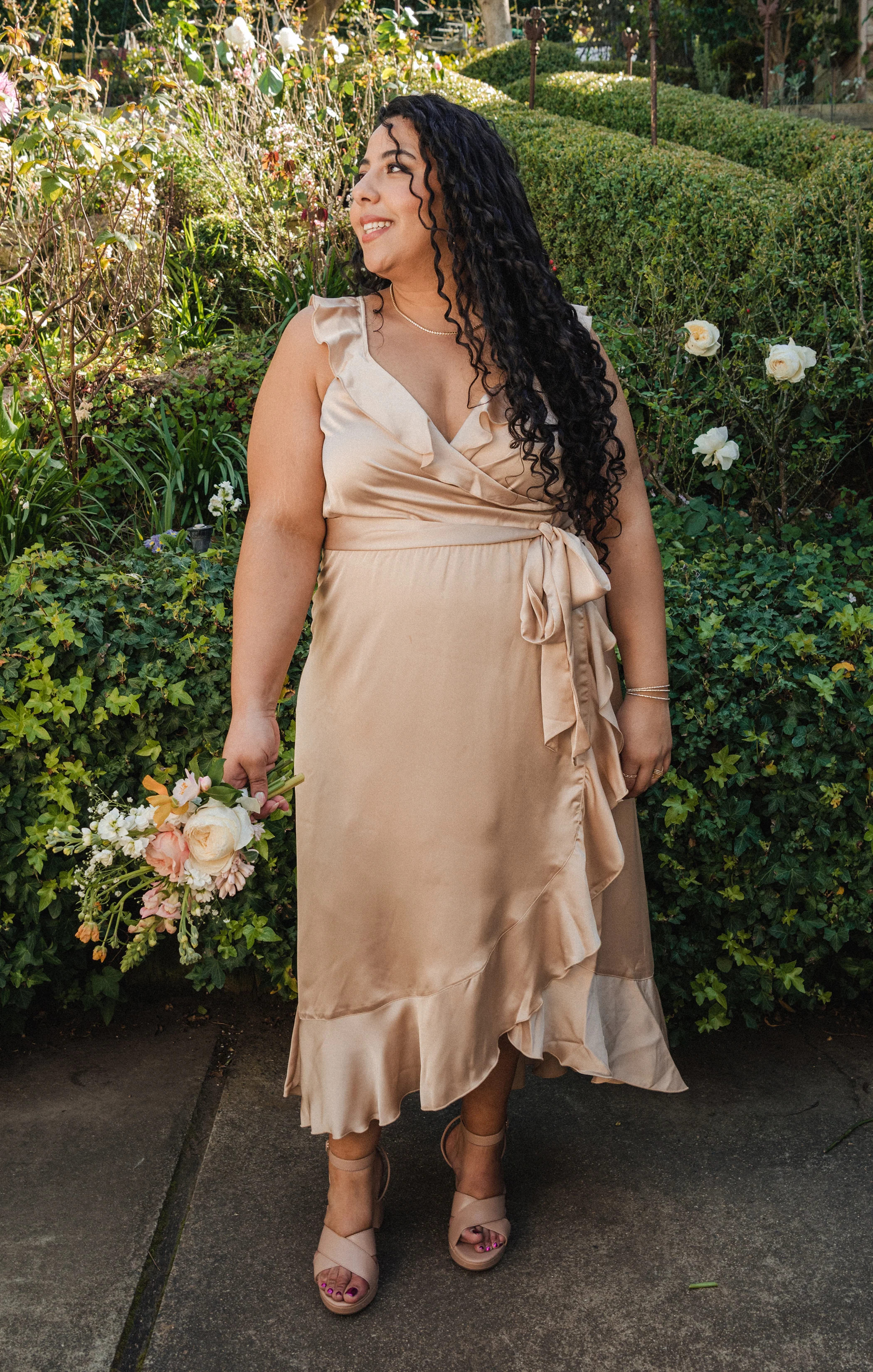 Samantha Ruffle Wrap Dress ~ Champagne Luxe Satin - Image 6