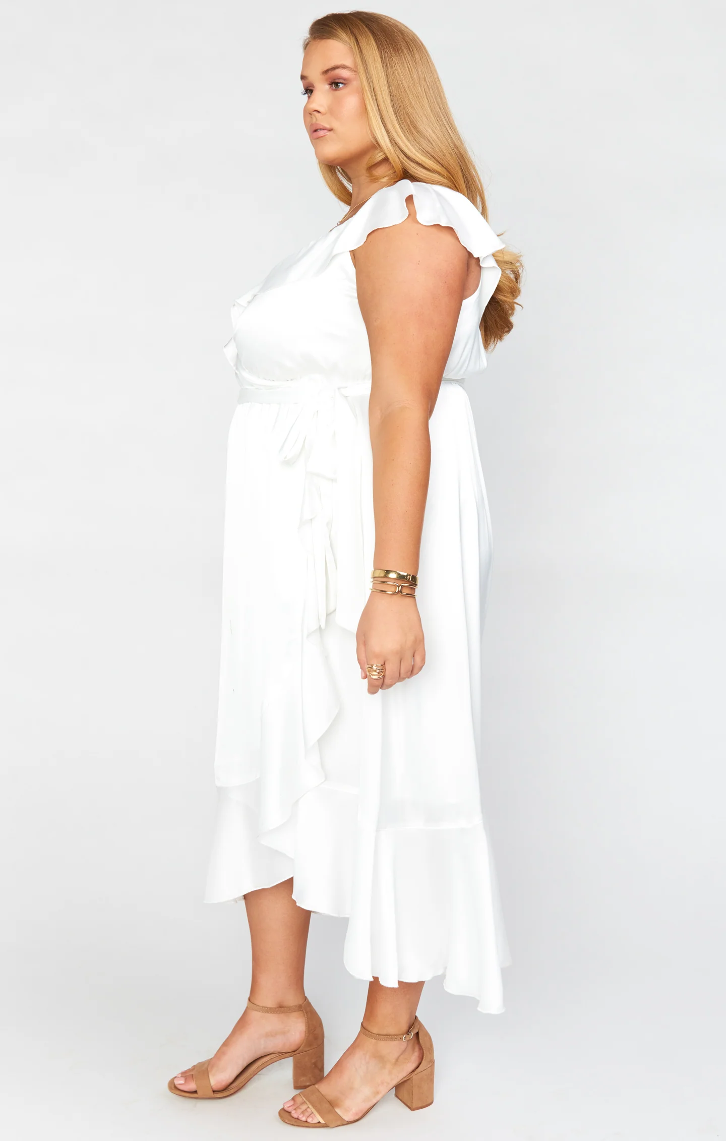 Samantha Ruffle Wrap Dress ~ Ivory Luxe Satin - Image 13