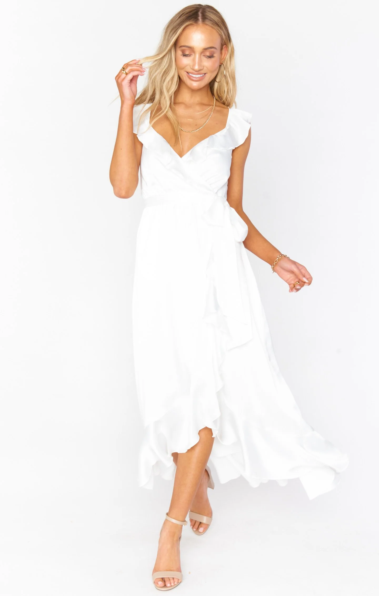 Samantha Ruffle Wrap Dress ~ Ivory Luxe Satin - Image 21