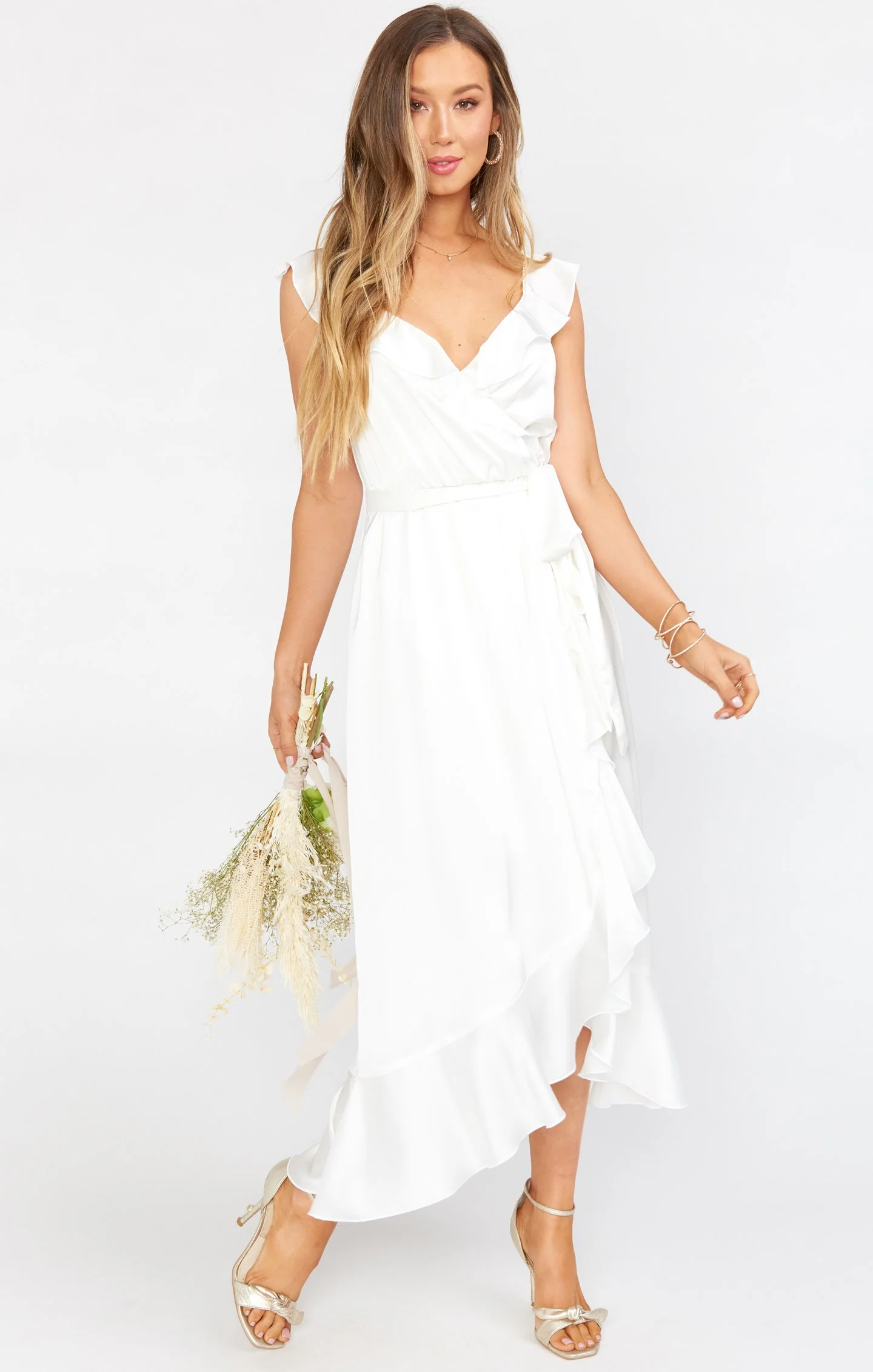 Samantha Ruffle Wrap Dress ~ Ivory Luxe Satin - Image 8