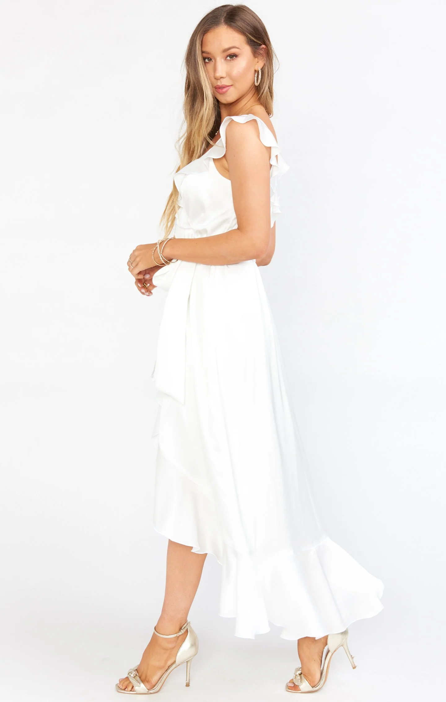 Samantha Ruffle Wrap Dress ~ Ivory Luxe Satin - Image 9
