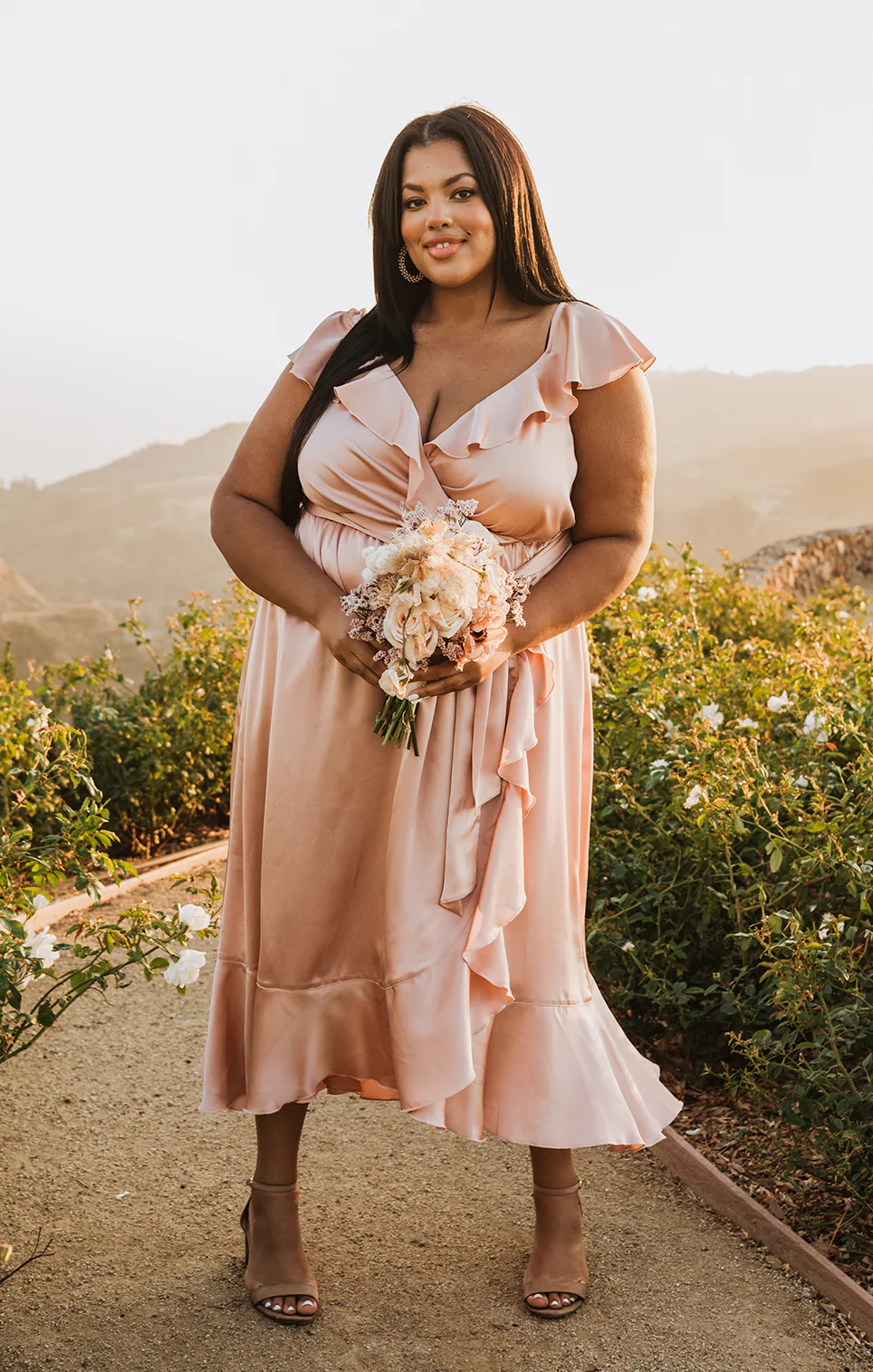 Samantha Ruffle Wrap Dress ~ Rose Gold Luxe Satin - Image 10