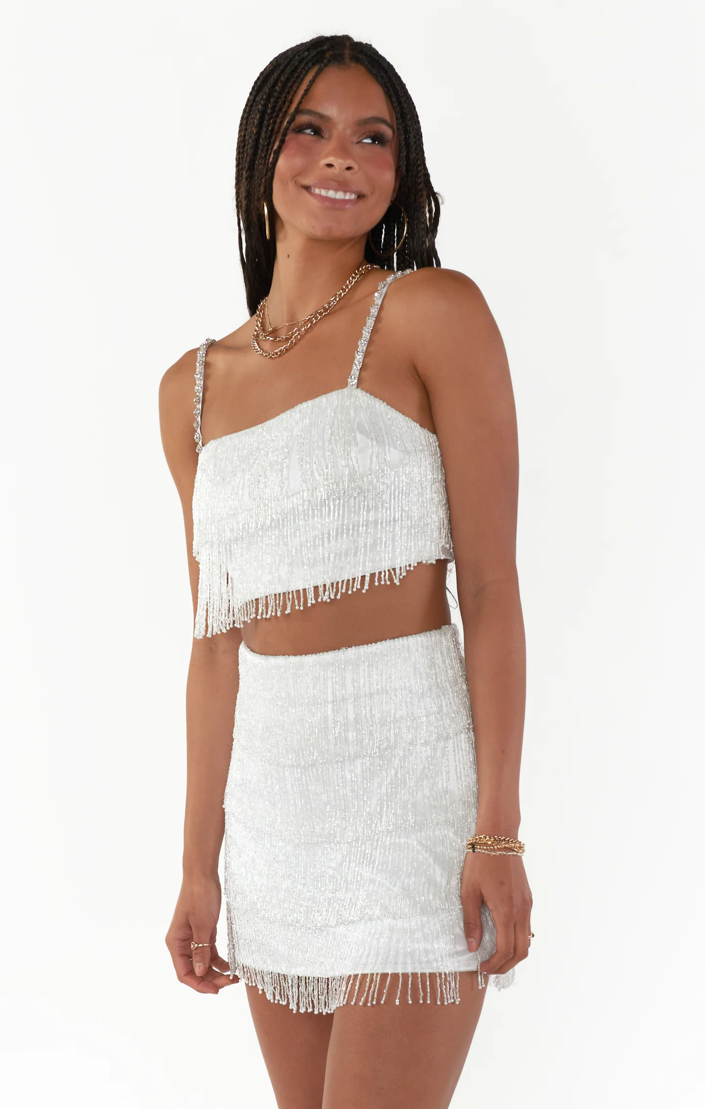 Swift Fringe Skort ~ White Beaded Fringe - Image 5