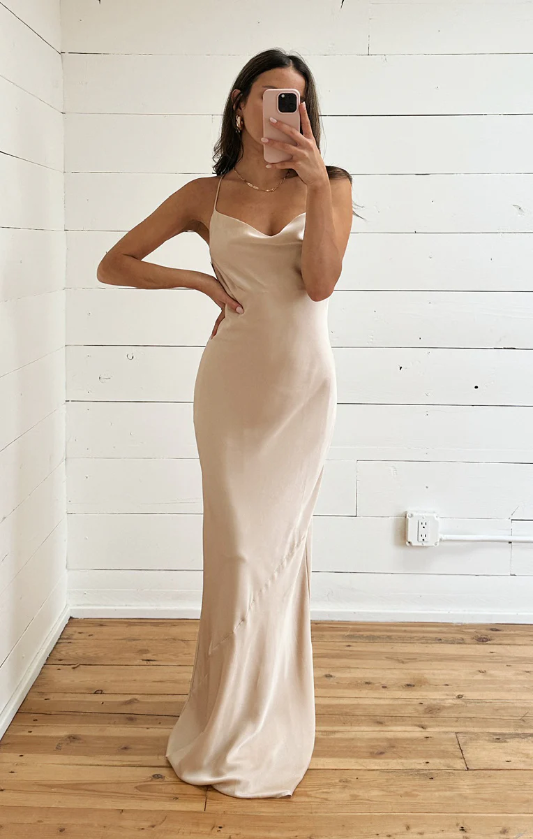 Tuscany Maxi Slip Dress ~ Champagne Luxe Satin - Image 3