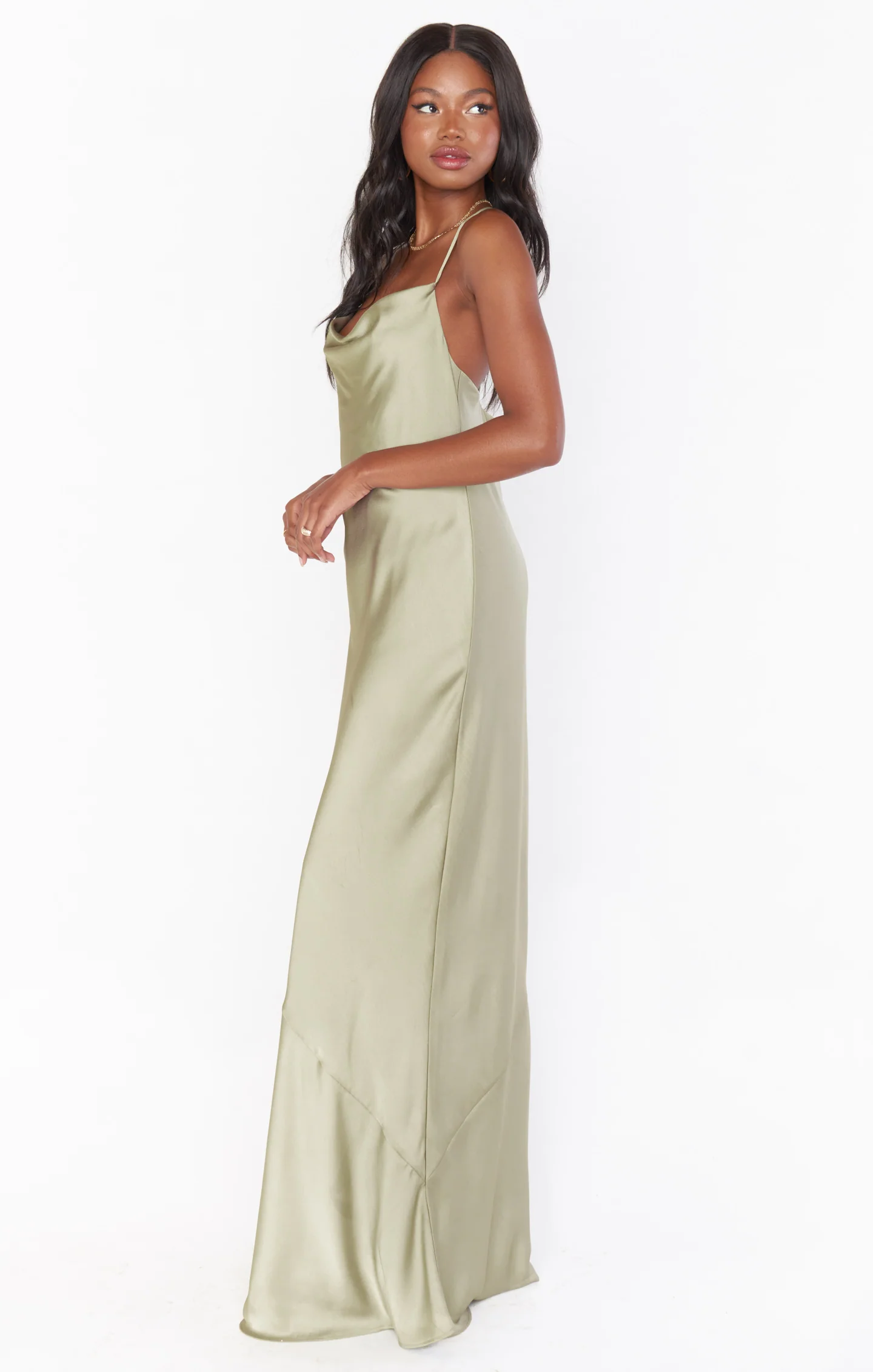 Tuscany Maxi Slip Dress ~ Moss Green Luxe Satin - Image 4