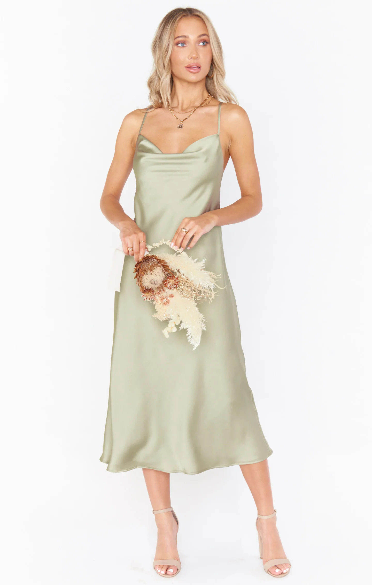 Verona Cowl Dress ~ Moss Green Luxe Satin - Image 15