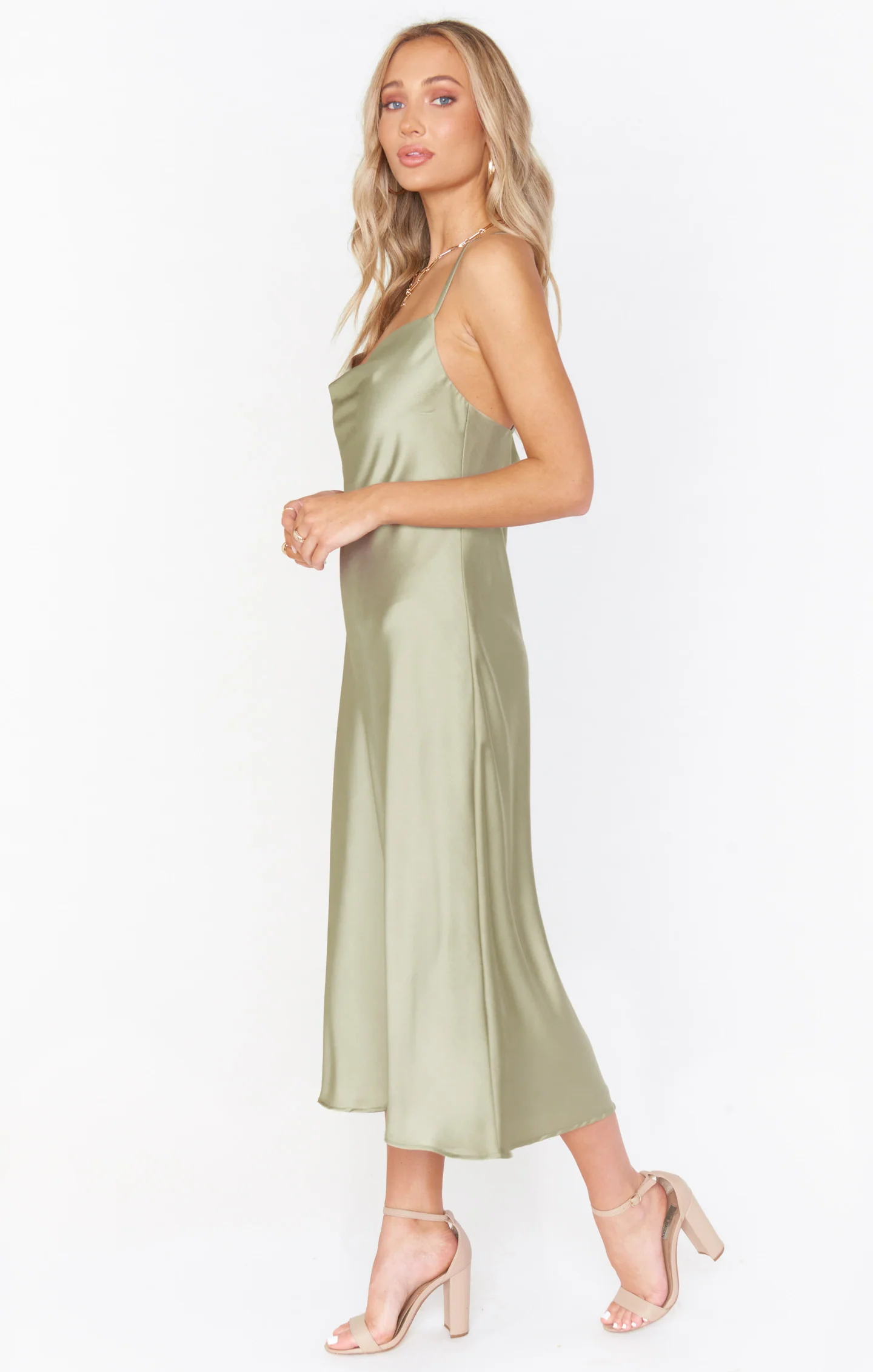 Verona Cowl Dress ~ Moss Green Luxe Satin - Image 3