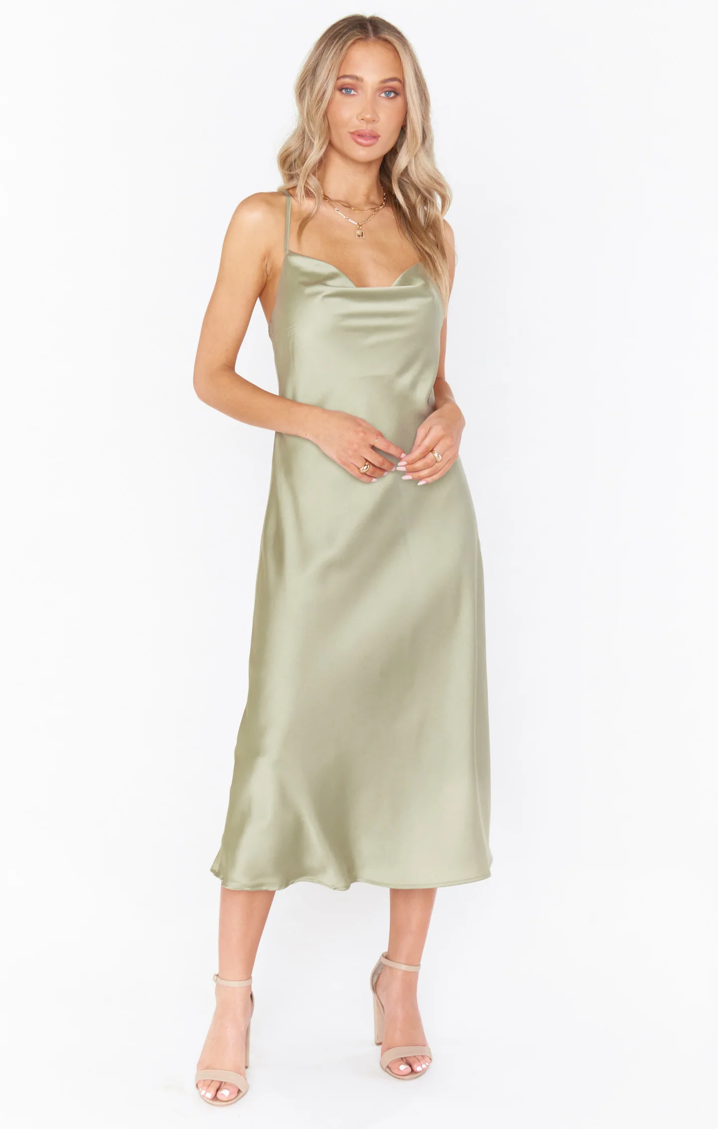 Verona Cowl Dress ~ Moss Green Luxe Satin - Image 6